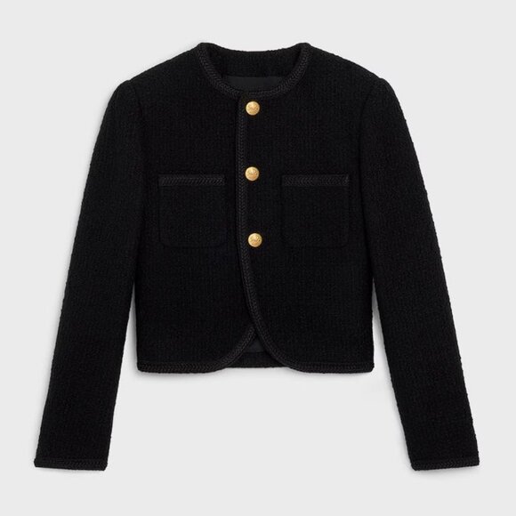 CELINE Women's Chasseur Jacket In Bouclé Tweed Size 36/US 4 In Black - Picture 1 of 14